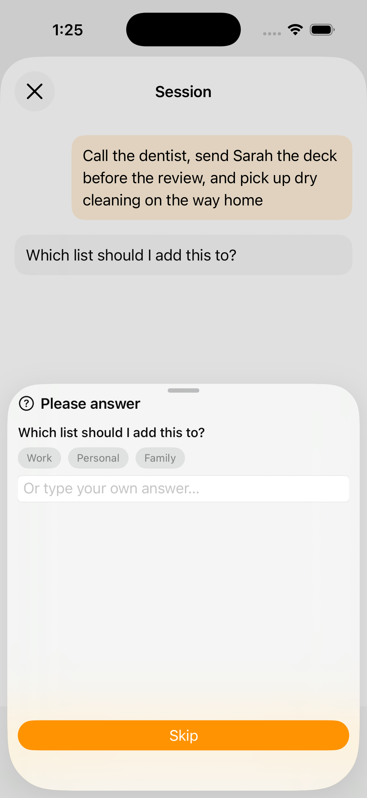BrainDump agent reviewing a dump